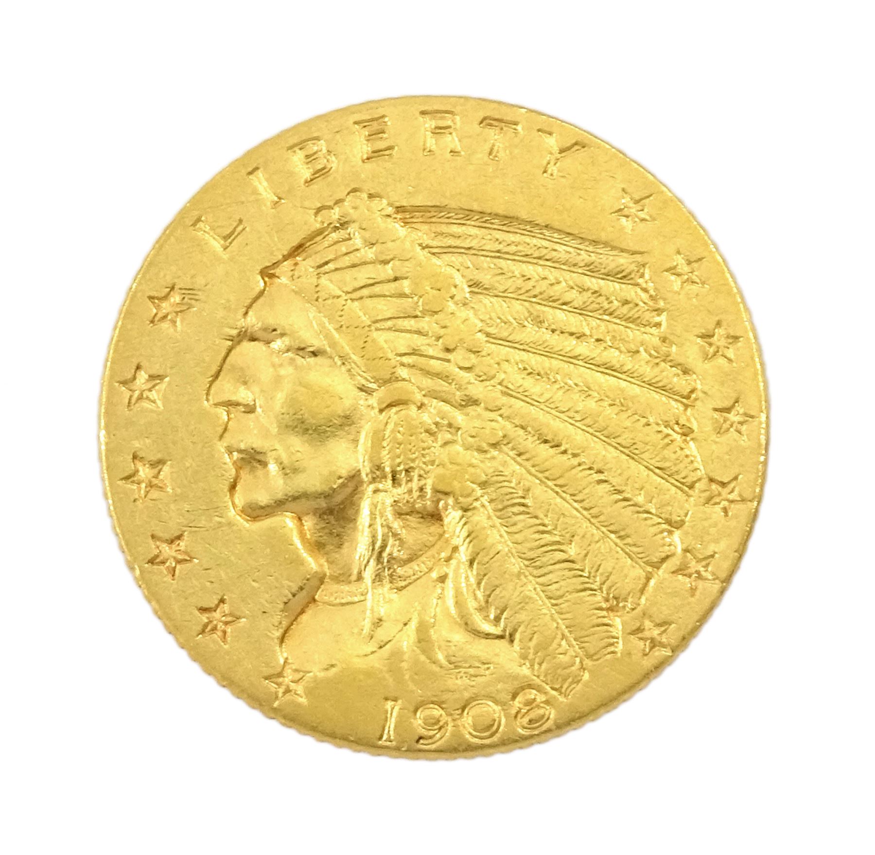 United States of America 1908 Indian head gold two and a half dollar coin