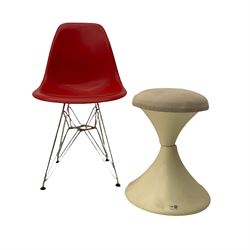 1970s mushroom stool and an Eames design chair