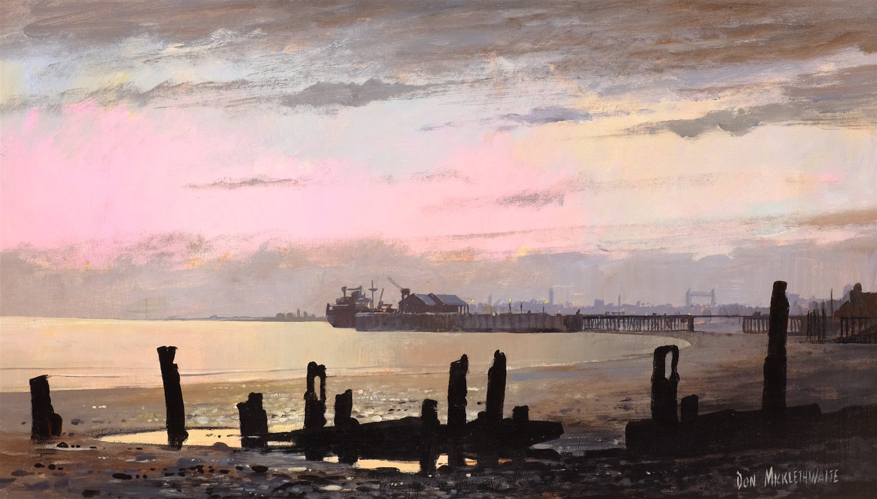Don Micklethwaite (British 1936-): 'River Humber', acrylic on board signed, titled and dated July '83 on original receipt verso 34cm x 60cm