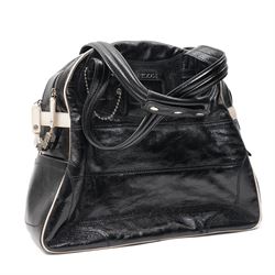 Tod’s - Tote Madis handbag in black patent leather, with twin rolled top handles, contrasting pale piping, silver-tone hardware, embossed Tod’s branding and hanging leather tag with ball-chain detail, with original Tod’s product tag and dust bag