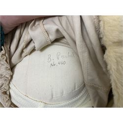 Two Zapf Creation limited edition designer collection dolls, by Brigette Paetsch, the first example with faux suede jacket, red jumper and denim skirt, no. 460, the second example 'Linda' in white dress with teddy bear accessory, no. 785, each signed B Paetsch, tallest L60cm