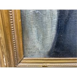 John Walton (British 1925- 2023): Portrait of a Lady with Pearl Necklace, oil on board signed and dated '50, possible corresponding photograph verso 40cm x 30cm 