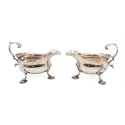 Near pair of George II silver sauce boat
