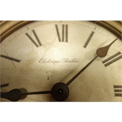  Early 20th century 'Electrique Brillie' French electric master clock, metal Roman Numeral dial, mounted on white marble, spherical pendulum bob, 42cm x 21cm  