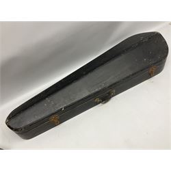 Late 19th century Saxony violin with 36cm one-piece maple back and ribs and spruce top; bears label 'Josef Klotz in Mittenwalde Anno 1795' L60cm overall; in ebonised wooden 'coffin' case