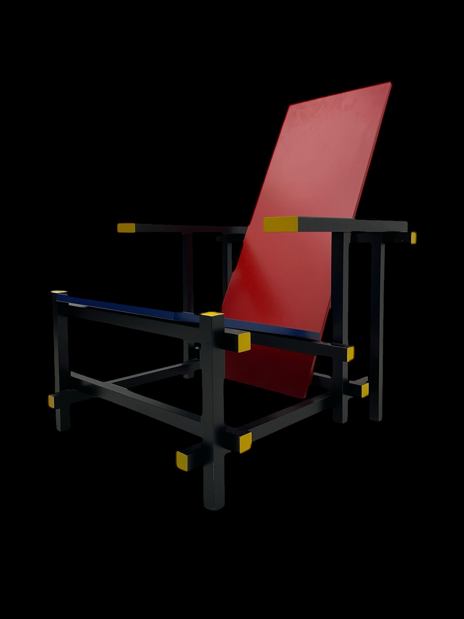 After Gerrit Rietveld (1888-1964) - 'Red and Blue Chair', in red, blue, black and yellow finish 
