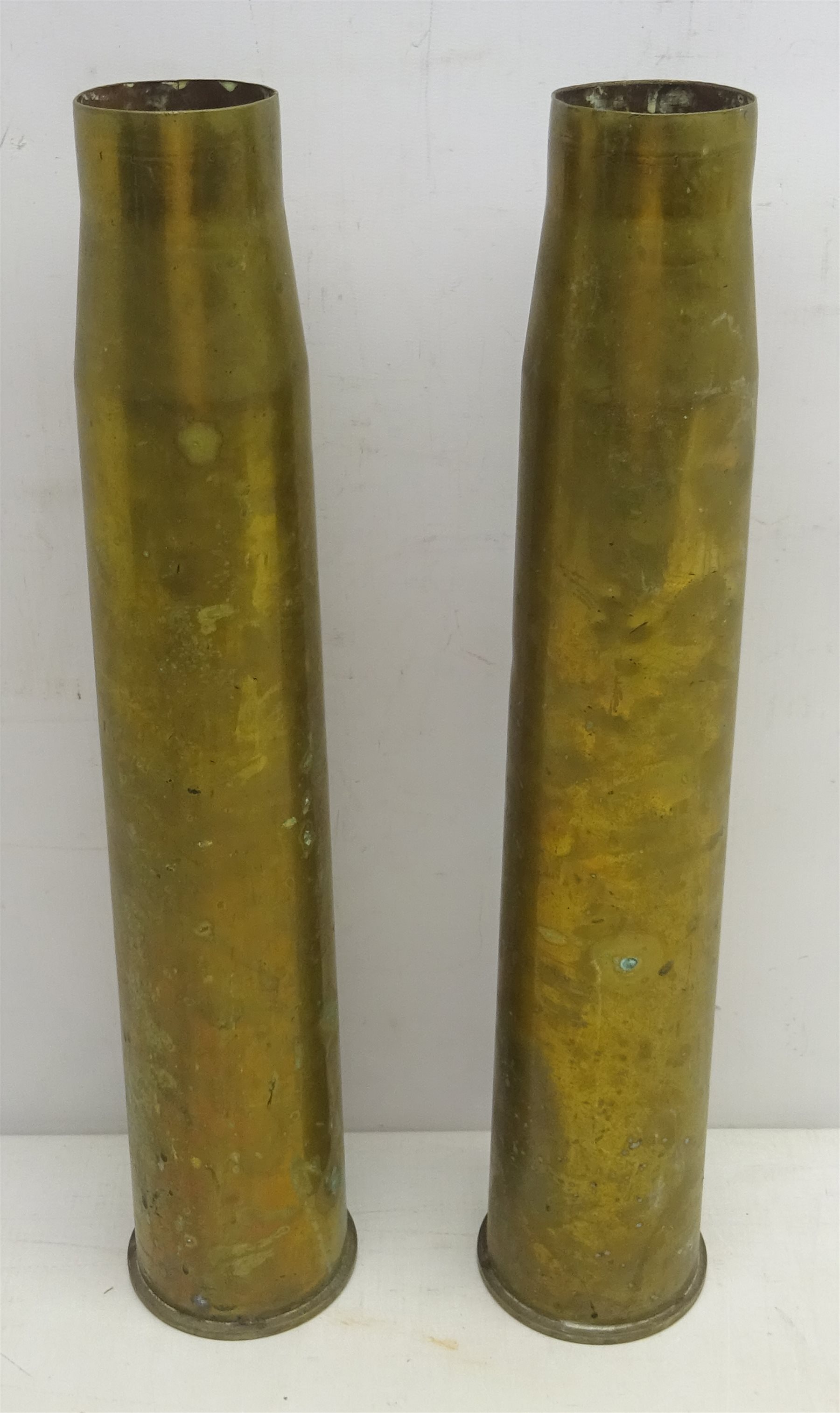 Two WWII brass artillery shells, H44cm - Antiques & Interiors