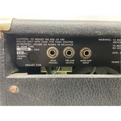 Aria Sinsonido mahogany electric travel guitar, serial no.0502385 L86cm; in original gig bag with earphones and GM11 Minituner; together with Fender Sidekick Reverb 25 amplifier and Marshall MG Series 15DFX amplifier (3)