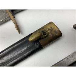 Italian Model 1891 bayonet with 30cm fullered blade; the crosspiece marked 'TERNI'; in associated brass and leather scabbard L43cm overall; and Knights Templar (?) short blade sword (no scabbard) (2)