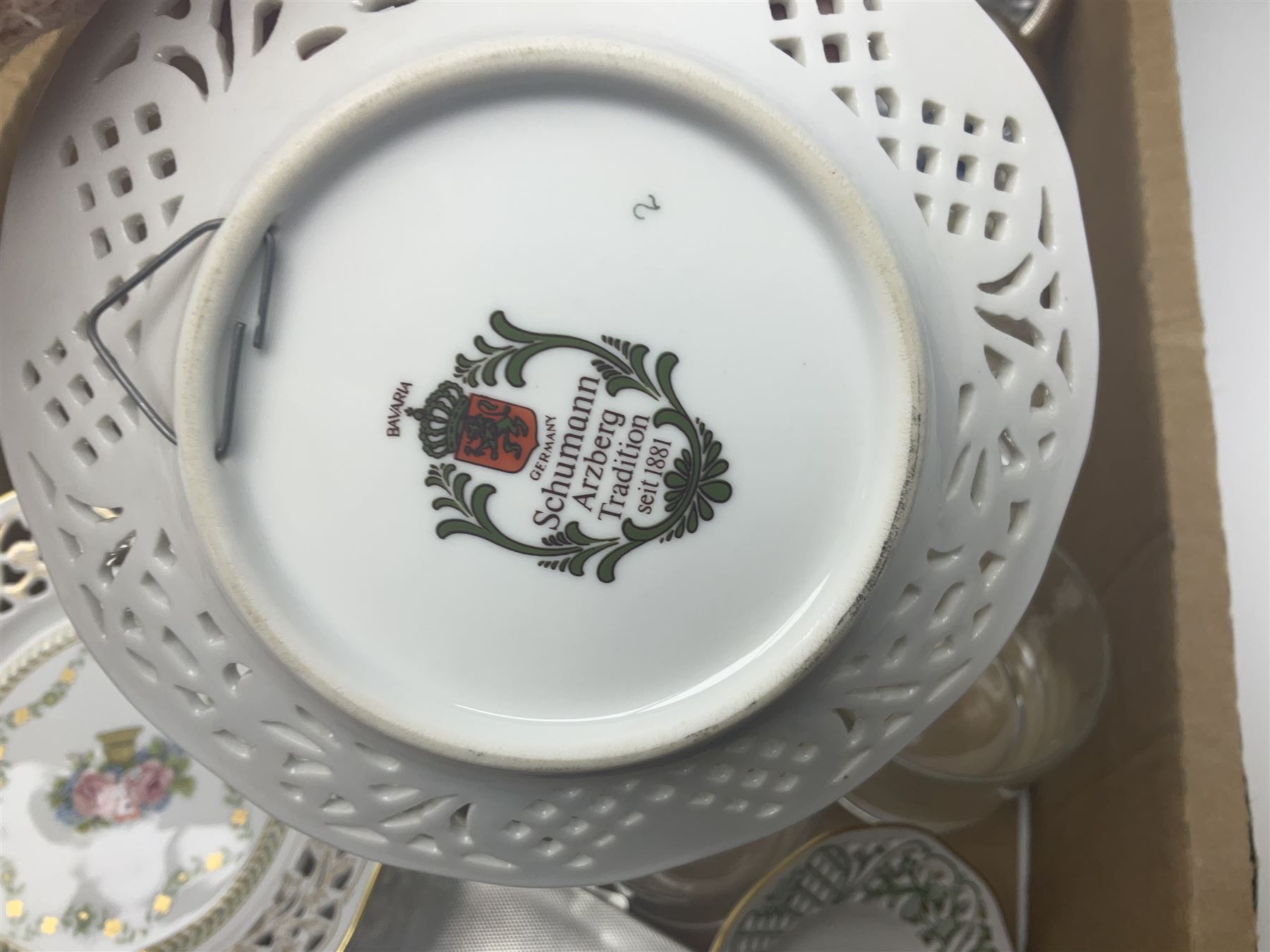 Pair of ginger jars, together with oriental figure, Kaiser plates, glassware etc, in two boxes 