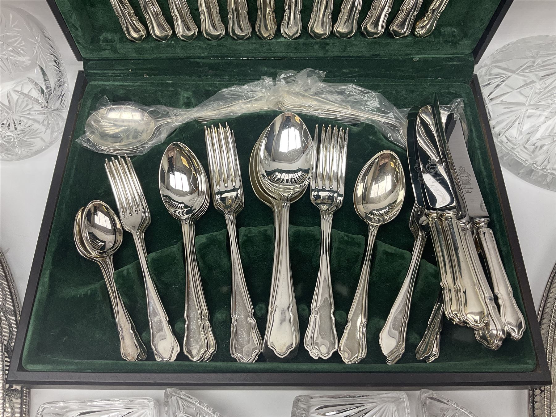 Canteen of cutlery together with Coalport basket, glass decanters and other collectables 