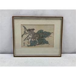 Kawanabe Kyosai (Japanese 1831-1889): 'Lobster and Shrimp', woodblock print signed in the plate 17cm x 25cm