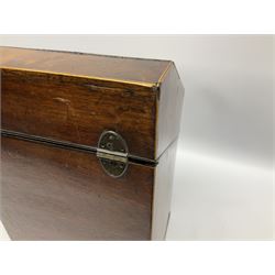 George III mahogany knife box, of serpentine fronted form with strung detail to the hinged cover and body, opening to reveal a fitted interior, H36.5cm
