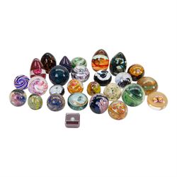Collection of paperweights, including examples from Mdina Glass, Strawberry Farm Glasswork...