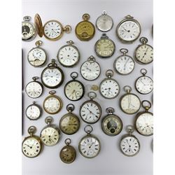 Collection of approx 45 pocket watches, alarm clocks and wristwatches including silver cased, gilt, chrome , lever and 8 Days and watch chains