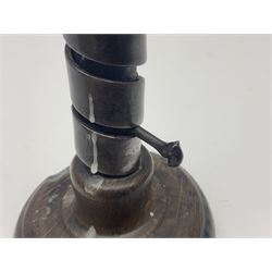 18th century spiral rat de cave candlestick on domed wooden base, H20cm