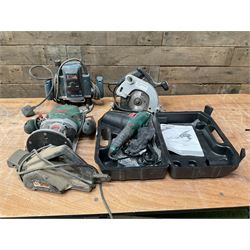 Two Bosch routers, circular saw and Parkside band file - THIS LOT IS TO BE COLLECTED BY APPOINTMENT FROM DUGGLEBY STORAGE, GREAT HILL, EASTFIELD, SCARBOROUGH, YO11 3TX