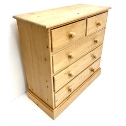 Pine chest, two short and three long drawers, platform base 