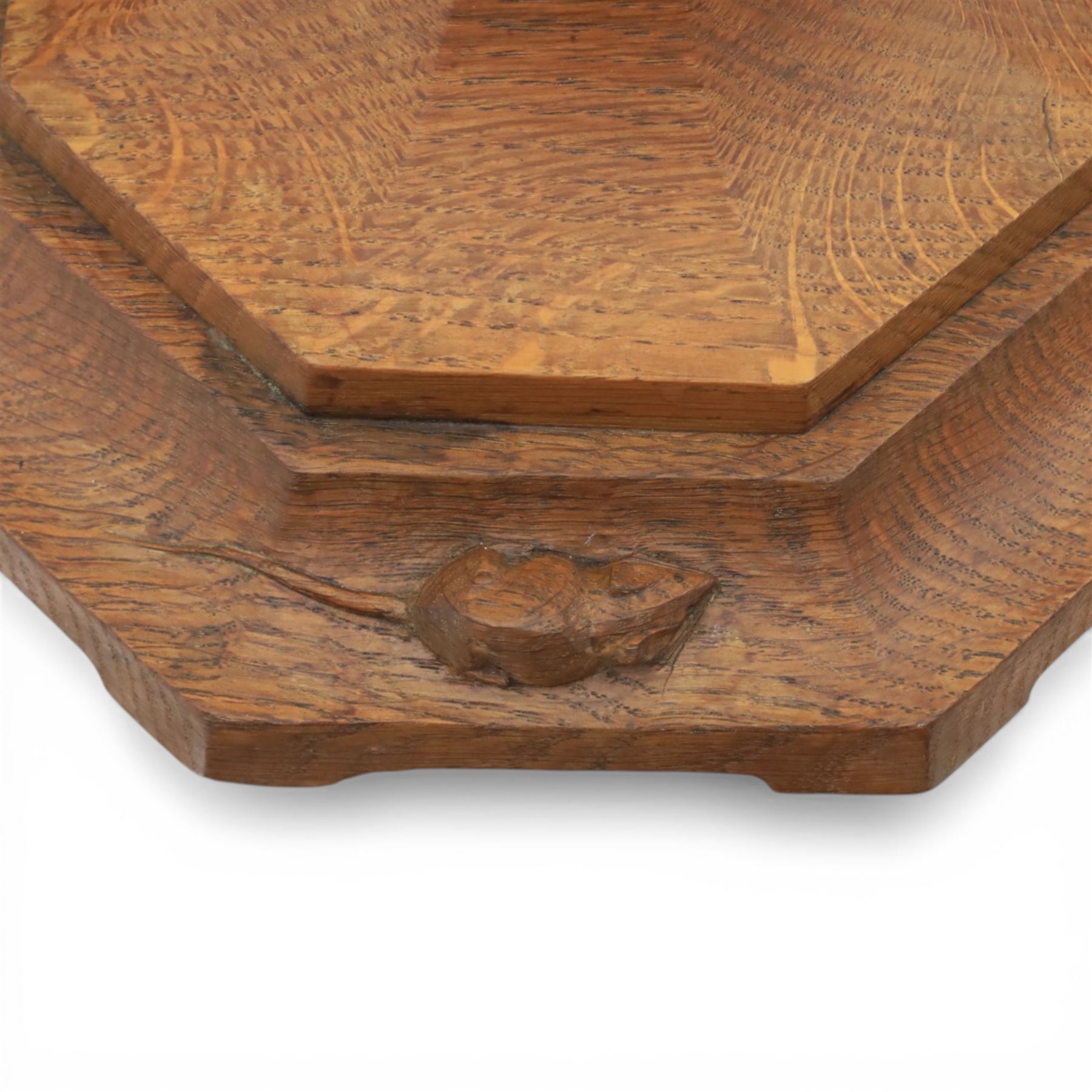 Mouseman - oak standard lamp, with octagonal base and column, with carved mouse by the workshop of Robert Thompson of Kilburn