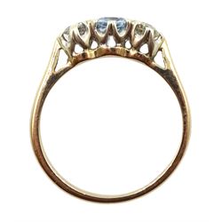 9ct gold aquamarine and diamond three stone ring, hallmarked