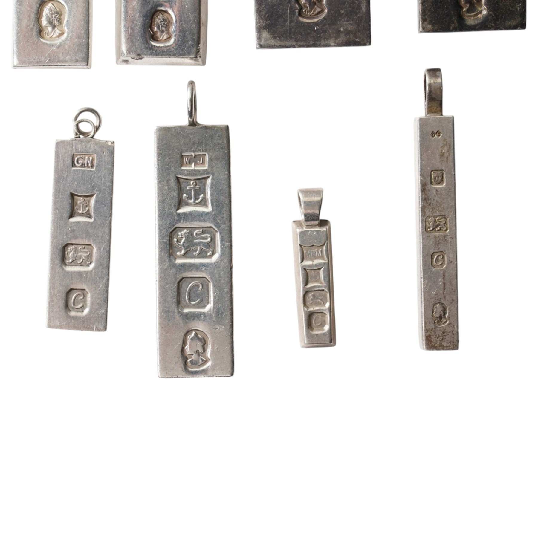 Eight silver ingots, all hallmarked
