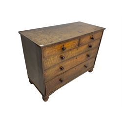George III oak chest, fitted with two short over three long graduating cock-beaded drawers, lower reeded edge over turned feet