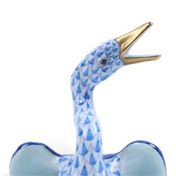 Herend, Hungary - Pair of ducks in blue fishnet decoration, together with goose in the same design and Herend trinket dish decorated with birds and insects, goose H11cm 