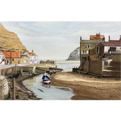 Nina Pickup (British 1947-): Staithes, oil on board signed 24cm x 30cm; English School (contemporary): Staithes, watercolour indistinctly signed 30cm x 45cm (2)