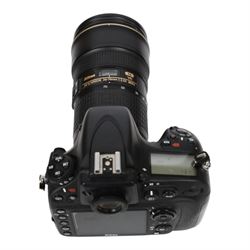 Nikon D800E camera body serial no. 6018204, with AF-S Nikon Nikkor 24-70mm 1:2.8E ED lens and battery charger, together with a Nikon AF Nikkor 50mm 1:1.8D lens