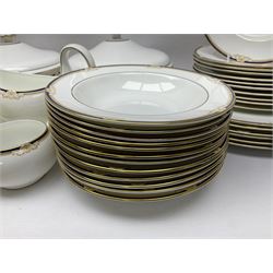 Wedgwood Cavendish pattern dinner service for twelve, comprising dinner plates, side plates, bowls, soup bowls, two tureens, saucer boat and sauce, together with matching part coffee service (82) 