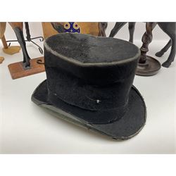 Wooden candle box, together with two barley twist candlesticks, carved duck and other collectables 