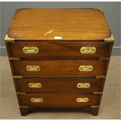  Early 20th century military style mahogany chest, four drawers, bracket supports, W60cm, H72cm, D41cm  