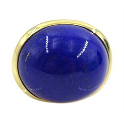 Tiffany & Co 18ct gold cabochon lapis lazuli ring by Elsa Peretti, stamped 750 with signature, boxed