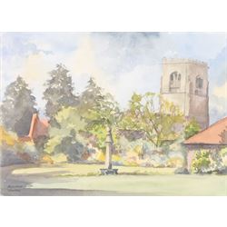 Andrew Warnes (East Riding 20th Century): 'Skidby Windmill' 'Burton Agnes Church' 'River Derwent' and another, set of four watercolours signed, mostly titled verso max 35cm x 25cm (4)