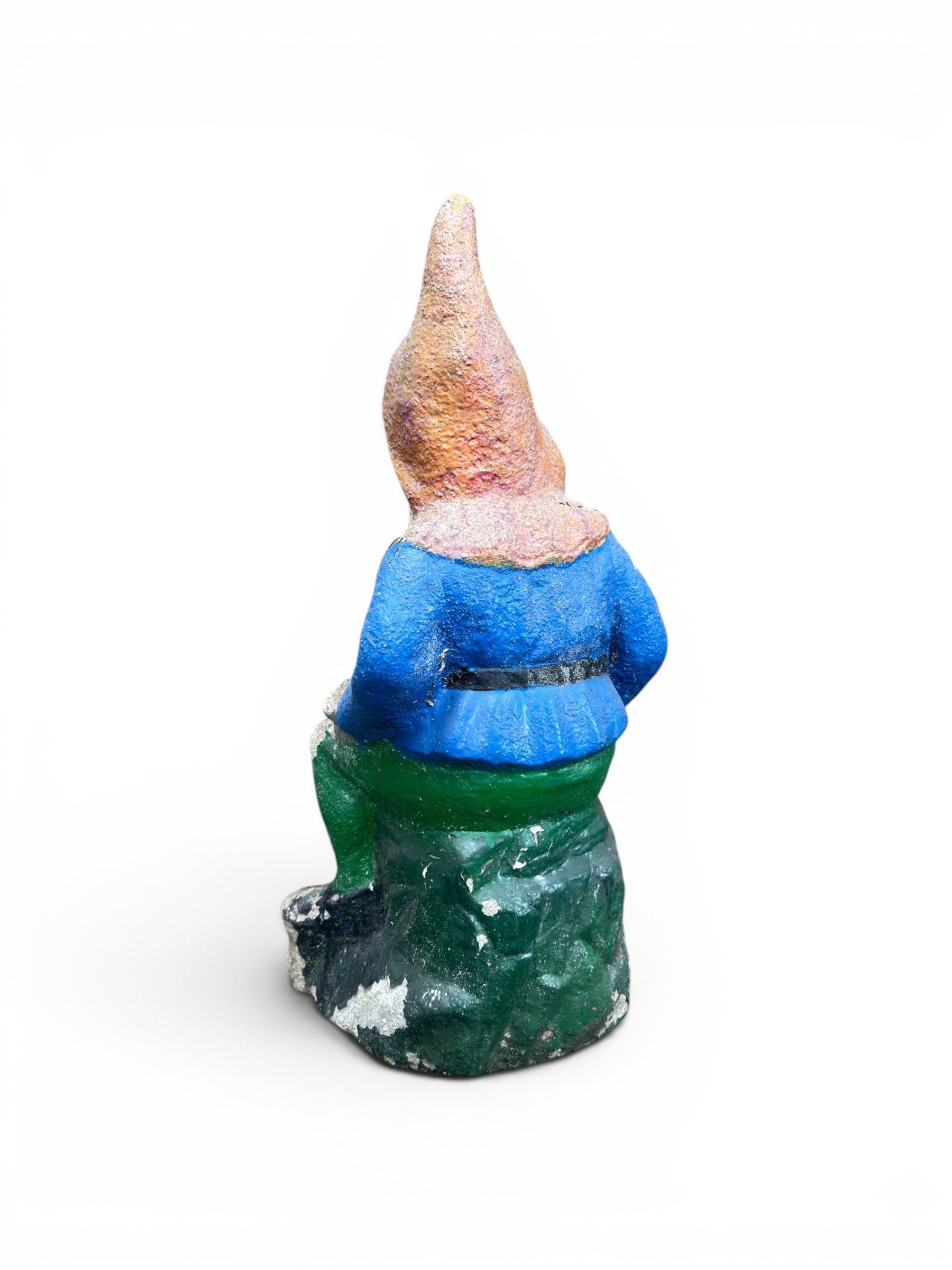 Early large scale composite stone garden gnome, original distressed paint