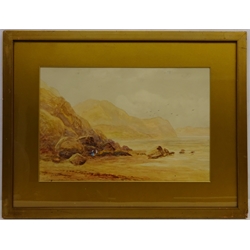 Figures on a Beach, 19th century watercolour signed J M Barker 29cm x 44cm  