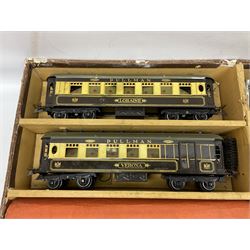 Hornby '0' gauge - three-rail electric train set with LNER Riviera Blue 4-4-2 locomotive 'Flying Scotsman' No.4472 and No.3 tender, No.2 Special Pullman Coach 'Loraine', No.2 Special Pullman Composite Coach 'Verona', goods wagon with Furniture Removals container, boxed Circuit Breaker, two boxes of Connecting Plates, boxed Terminal Connecting Plate and quantity of track; boxed with paperwork; together with Breakdown Van and Crane and Transformer No.T20A; both boxed