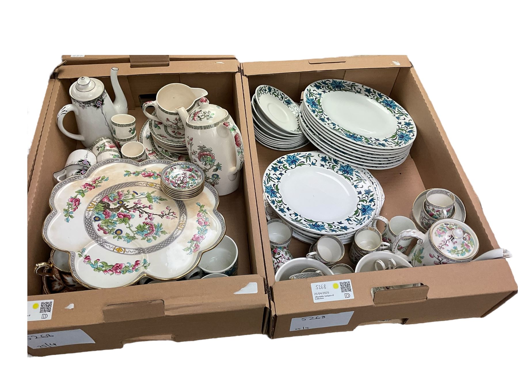 Coalport Revelry Adams Grean teapot, milk jug cups and saucers, together with Midwinter tea wares, Paragon and other ceramics, in six boxes  