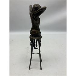 Art Deco style bronze modelled as a female figure seated upon a chair, after Pierre Collinet, signed and with foundry mark, H28cm