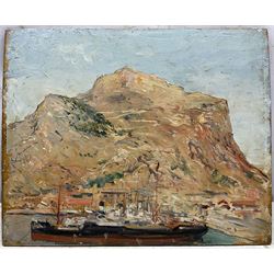 Alexander Jamieson (Scottish 1873-1937): 'Palermo Harbour', oil sketch on panel, inscribed and titled verso 37cm x 46cm (unframed)