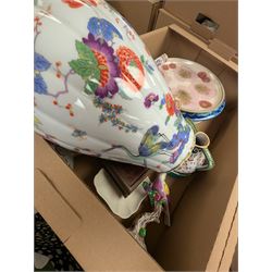 19th century and later ceramics, including cabinet plates, together with Continental vases, Copeland cups and other ceramics, in three boxes