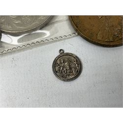 Framed picture of gentleman in military dress, 'killed in action in France' May 3rd 1915, two antique spirit levels, coins in a leather case and other collectables