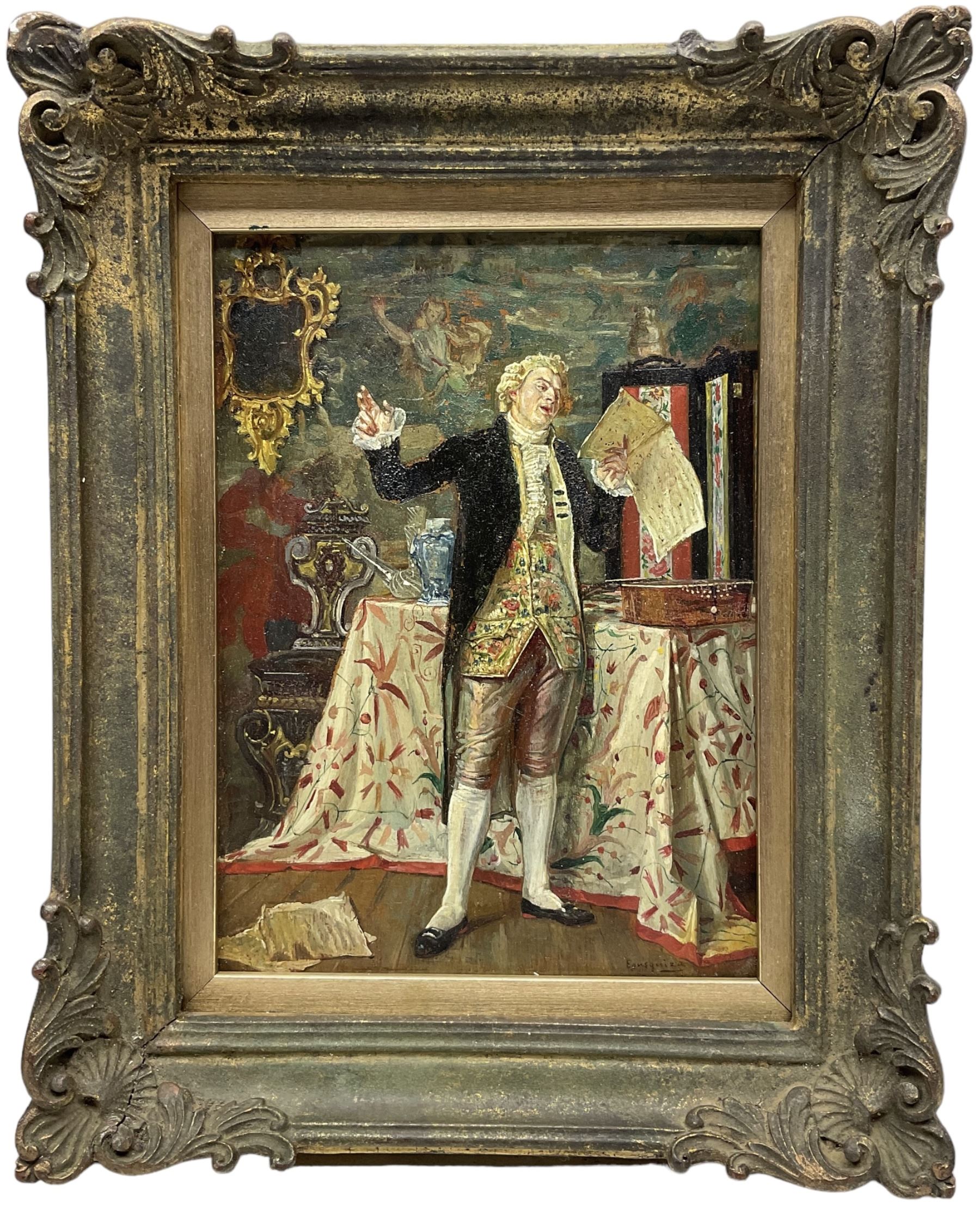 Rogelio de Egusquiza y Barrena (Spanish 1845-1915): The Recital, oil on mahogany panel signed 21cm x 15cm