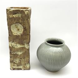 Rectangular studio pottery vase, marked 