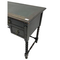 Early 20th century oak barley twist writing table, fitted with four drawers