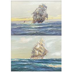 A D Bell (AKA Wilfred Knox) (British 1884-1966): Ship's Portraits - 'The Legendary White Clipper' and 'Choppy Waters', pair watercolours signed 24cm x 34cm (2)