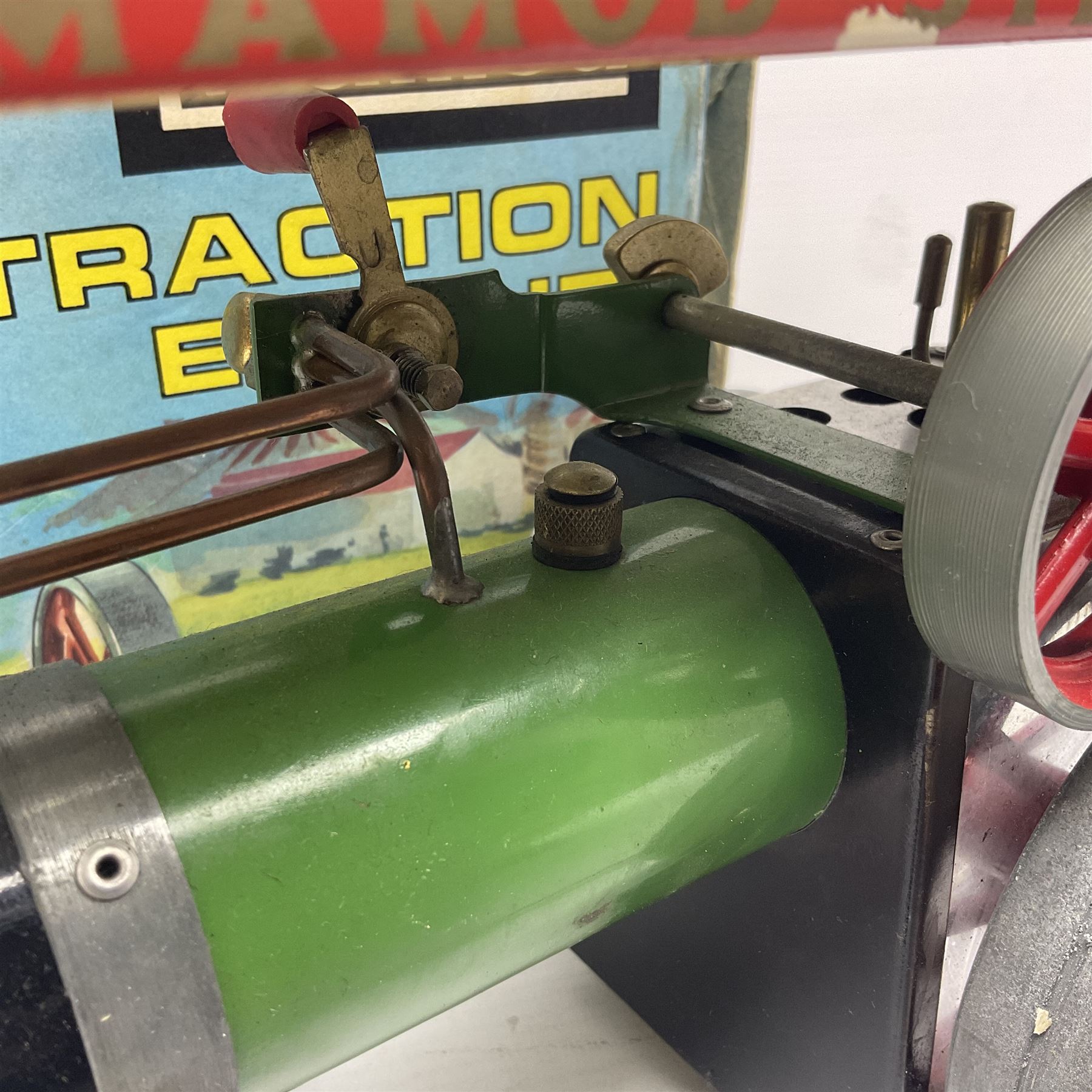 Mamod TE1A live steam traction engine with burner, scuttle and steering rod; boxed