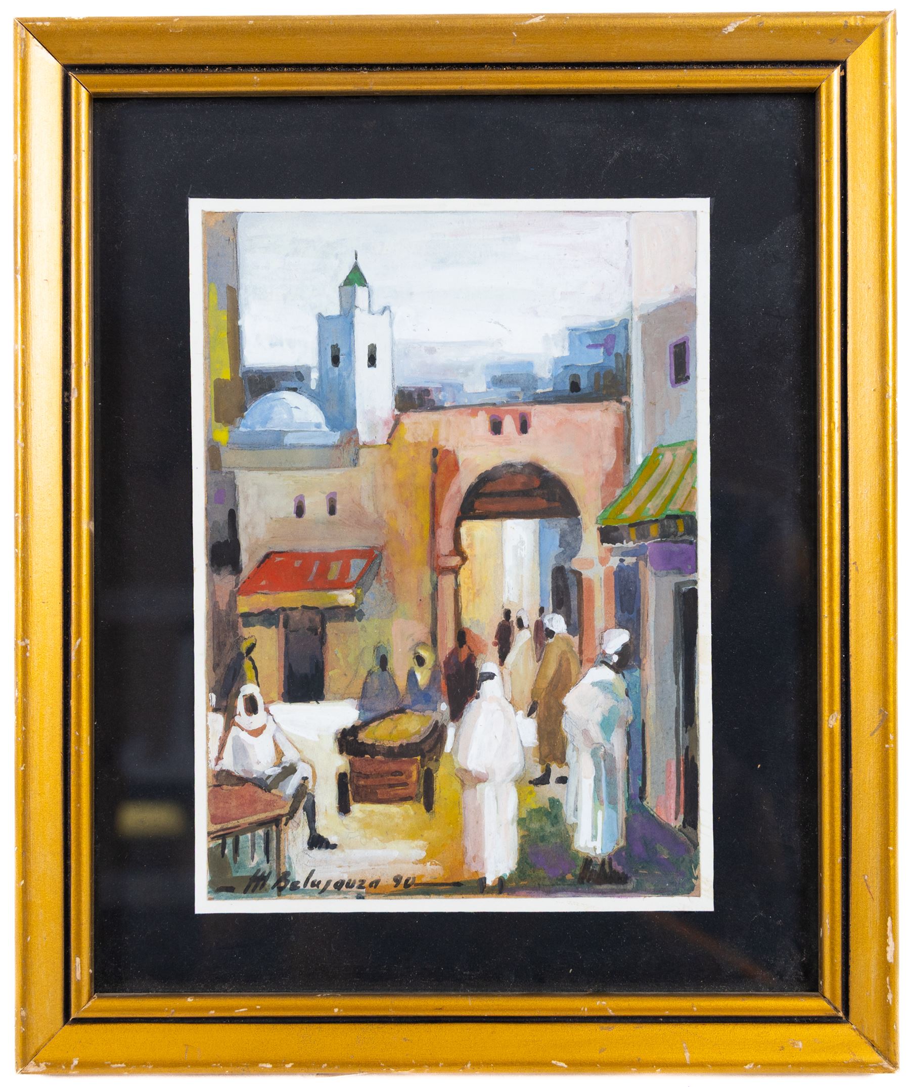 Mohamed Belajouza (Tunisian 20th Century): Streets of Sousse, set of three gouaches signed, max 18cm x 13cm (3)