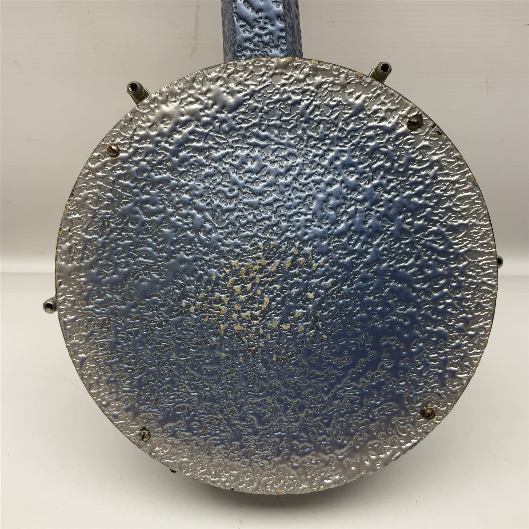 John Grey & Sons banjolele with unusual all over mottled blue and silver textured finish L57cm; in carrying case