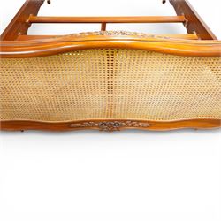 And So To Bed - 5ft king size bed double 'Louis' caned bed with white upholstered sprung base panels, with scrolled headboard and footboard enclosing a double caned panel, on short cabriole supports  